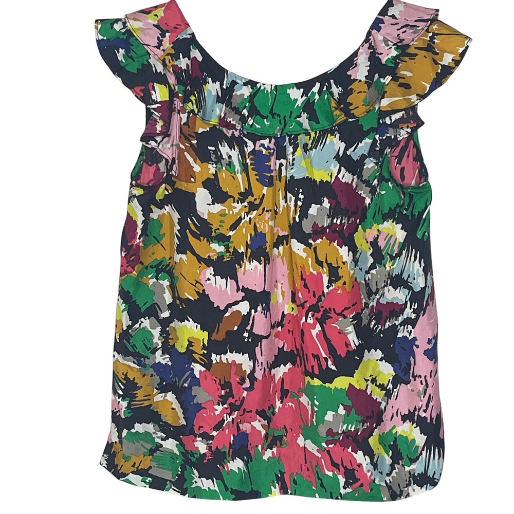 J.Crew Womens 100% Silk Abstract Floral Ruffle Flutter Sleeve Blouse Top Multi 2